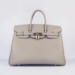 Hermes Birkin 35Cm Togo Leather Handbags Grey Gold